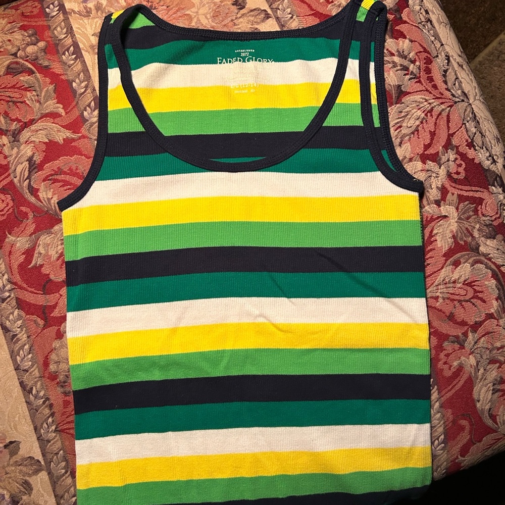 Faded Glory Striped Tank Top - Green, Yellow, Blue